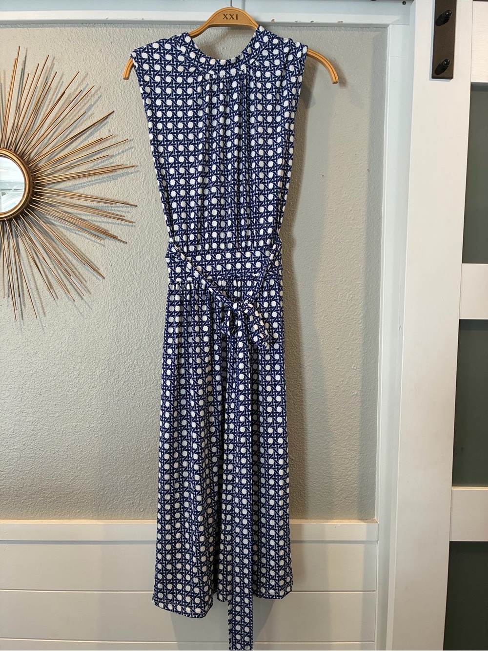 Leota Navy and White Geometric Maxi Dress